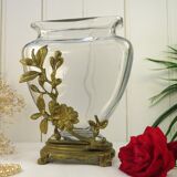 Crystal vase on gilded bronze frame signed E.Enot, art nouveau