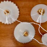 Three-light cascading pendant lamp with vintage white opaline lampshade