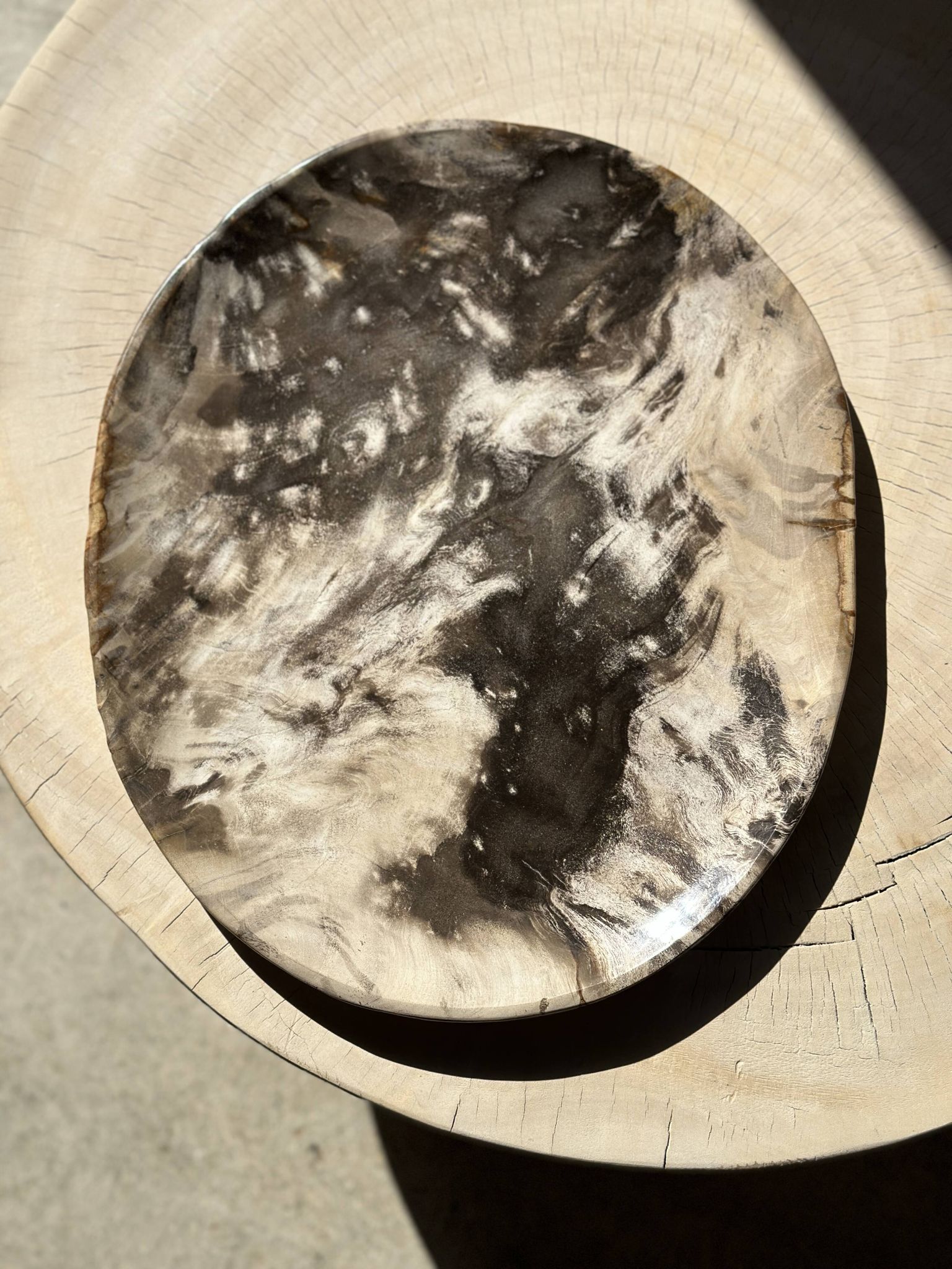 Très grand vide poche ou plat en bois pétrifié