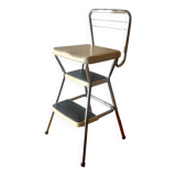 Vintage cosco step stool chair in chrome steel and white skai