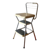 Chaise escabeau vintage cosco en acier chromé et skaï blanc