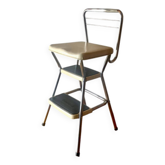 Vintage cosco step stool chair in chrome steel and white skai