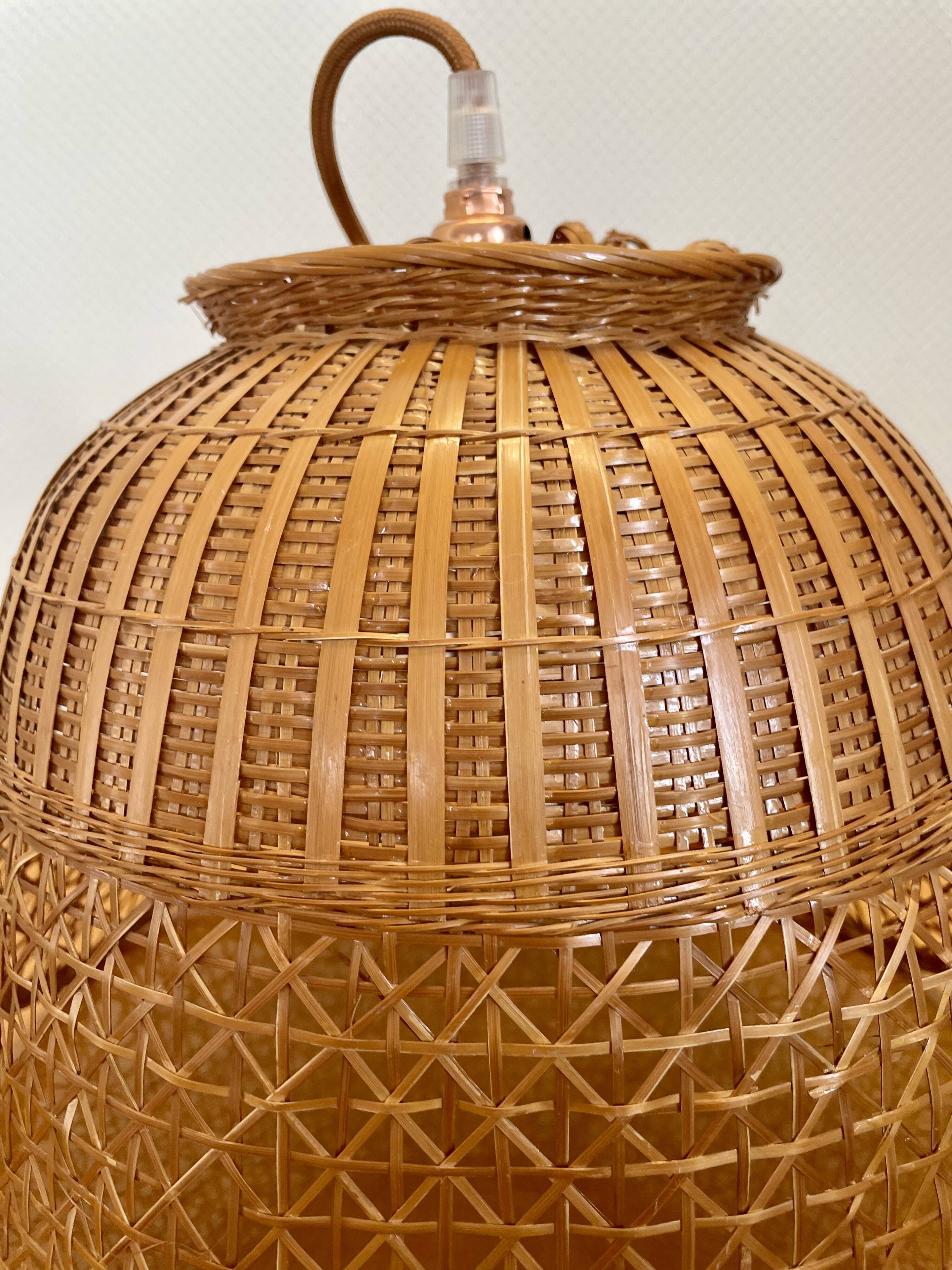 Vintage rattan pendant lamp copper electric frame