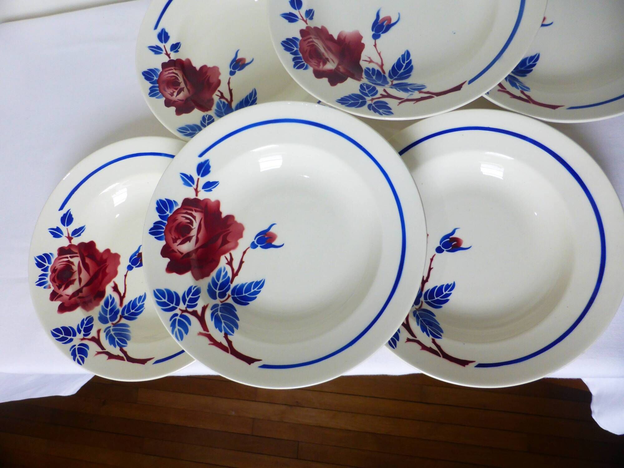 6 vintage K&G Luneville soup plates, Chantal model 221004