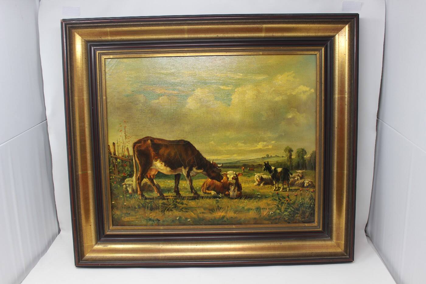 Tableau by r. vezzoli oil painting cows in the field canvas 60x52 cm