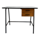 Black metal and wood mid-century industrial desk with laminated top and two drawers