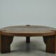 Solid oak round coffee table, Brutalist 1970s
