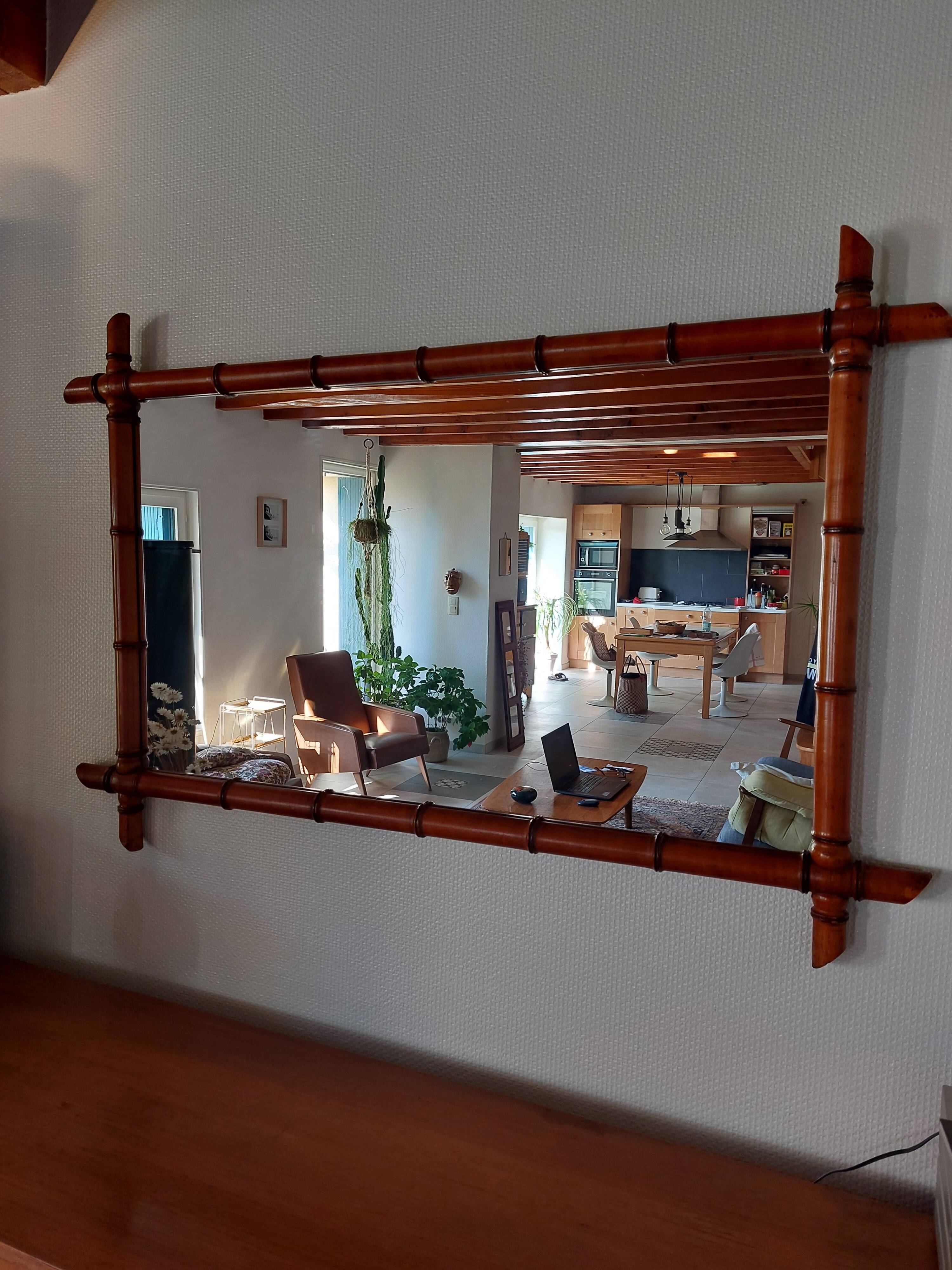 large mirror, bamboo, vintage