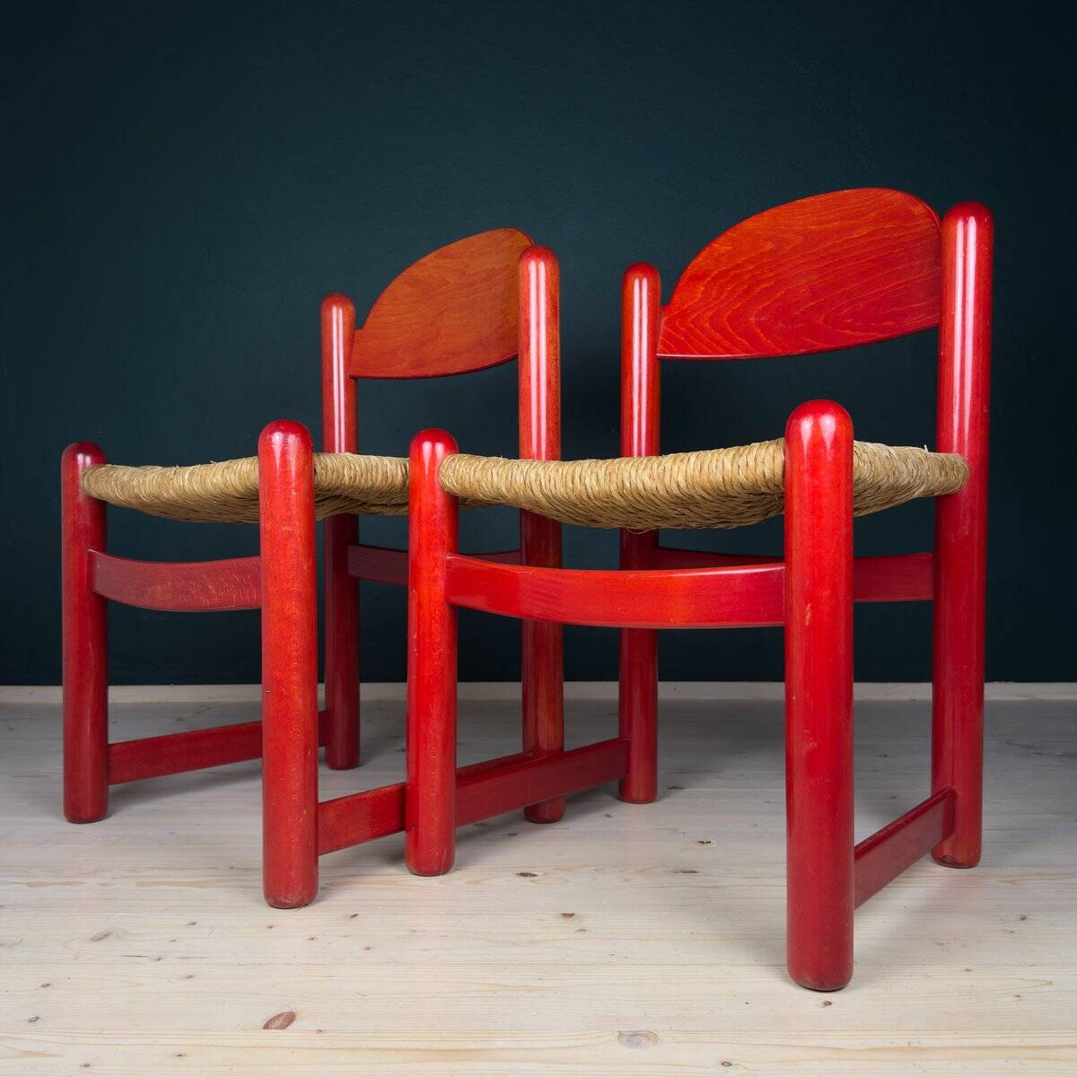 Red Padova chairs by Hank Lowenstein, Italy, 1970s, set of 2.