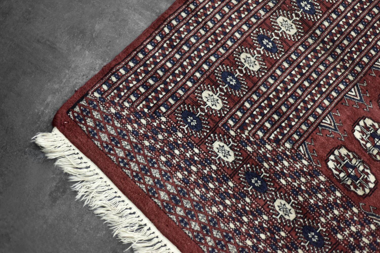 Handwoven red Boukhara oriental rug, 1960s