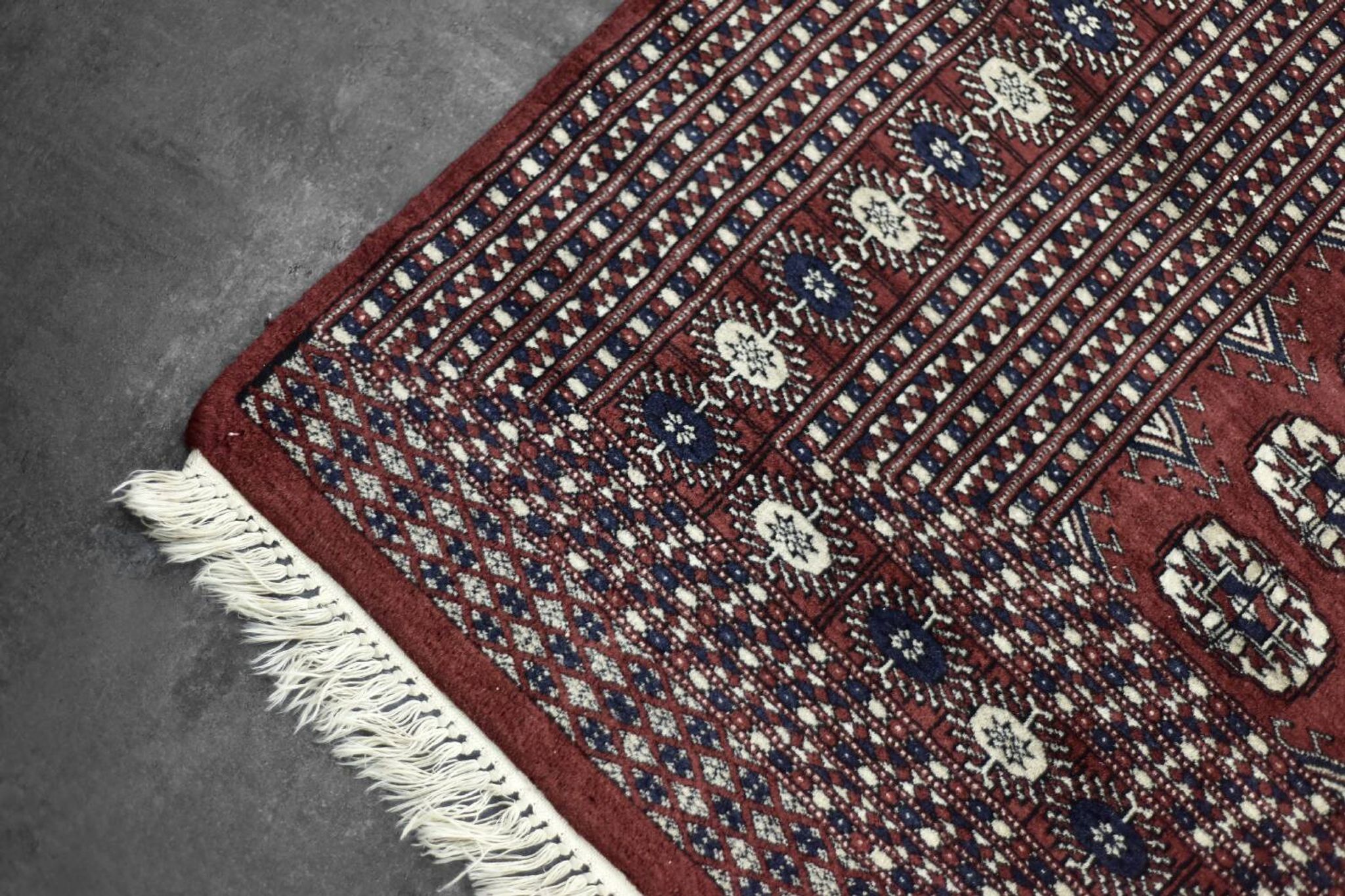 Handwoven red Boukhara oriental rug, 1960s