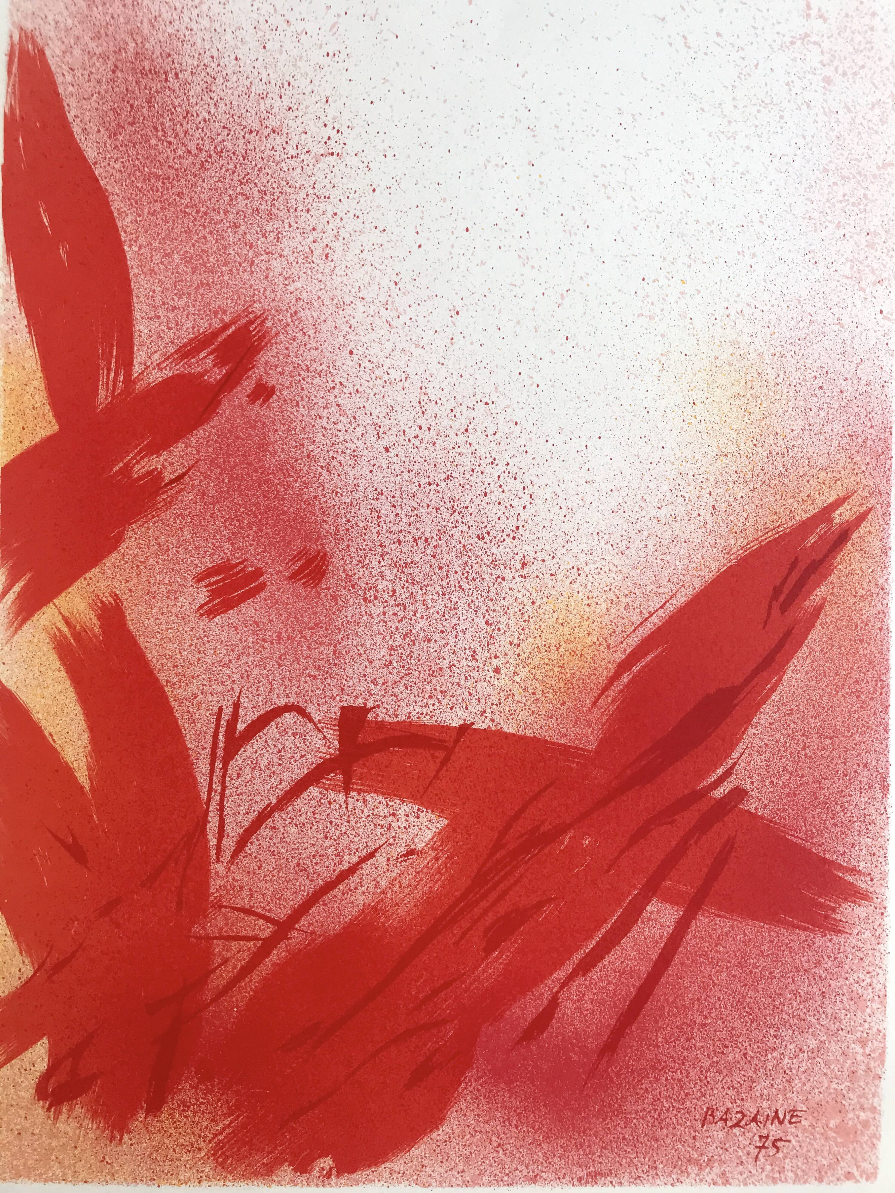 Jean bazaine, monograph in red, 1975. original lithograph