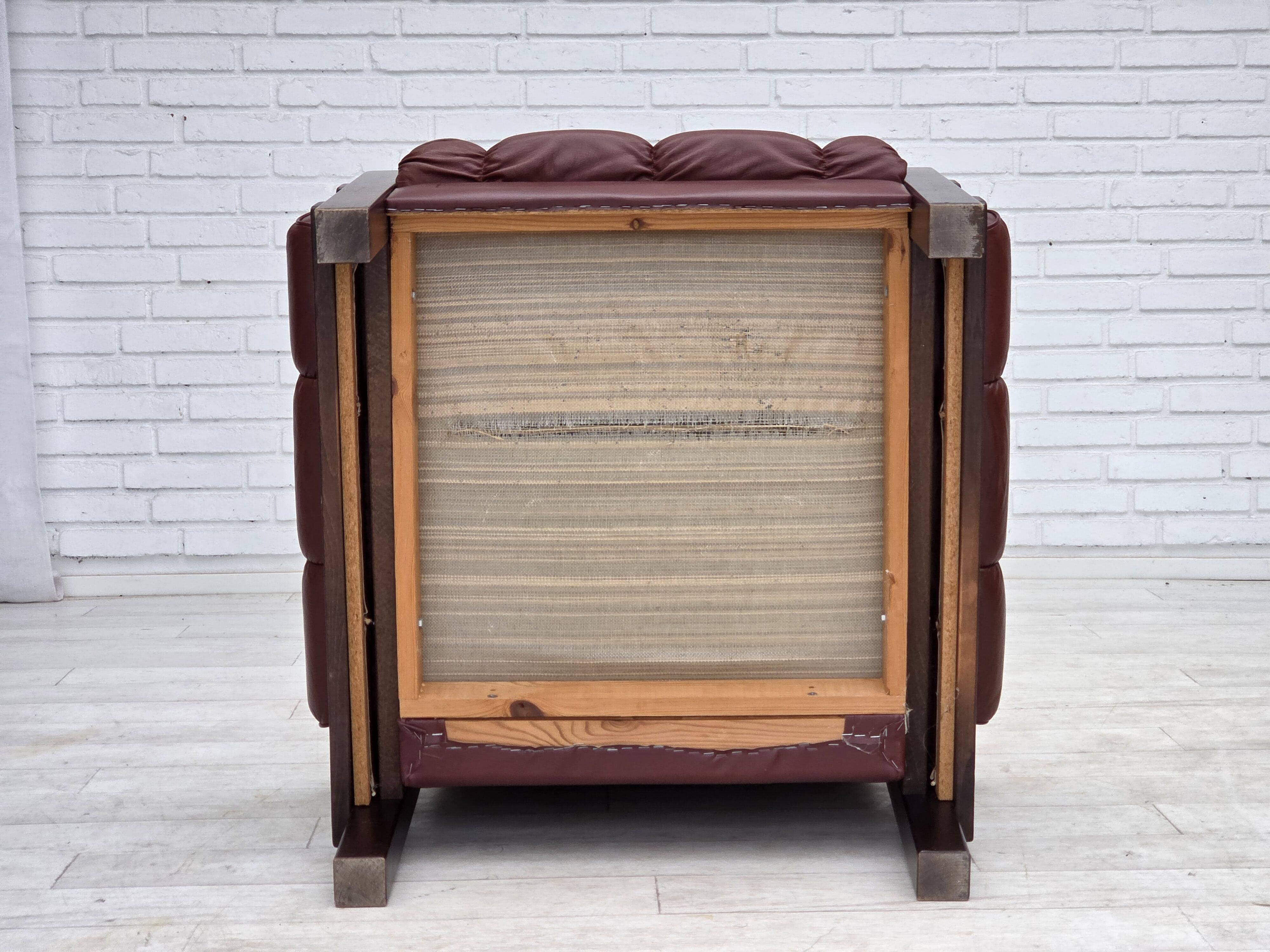 1970s, Scandinavian armchair, furniture leather, dark beech wood.