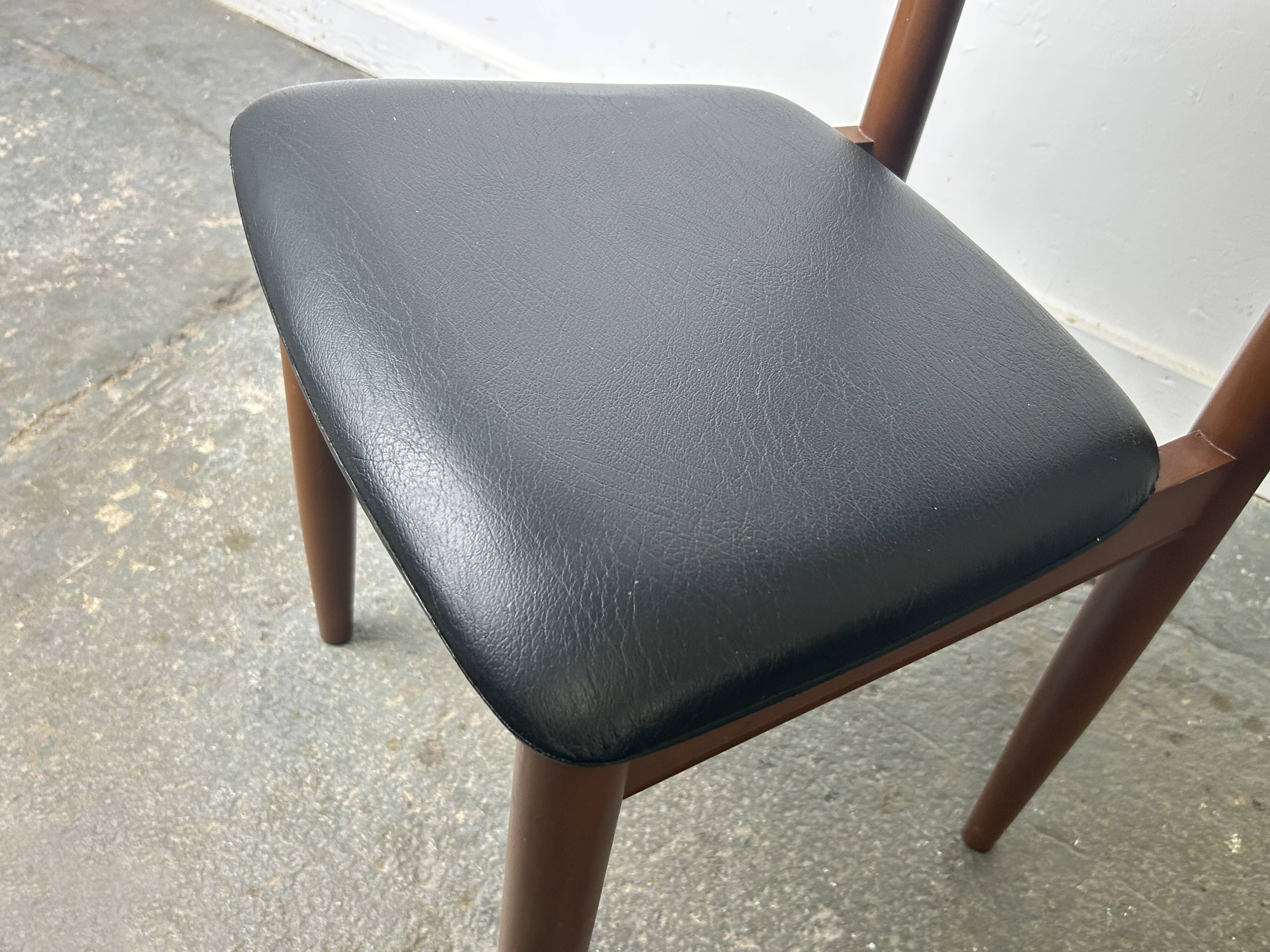 Four Schreiber Mid Century Dining Chairs Black Leatherette Floating Backres
