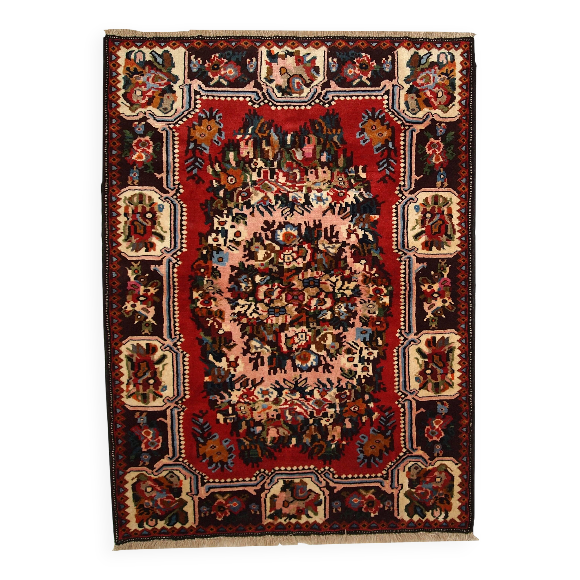 Tapis vintage fait main Bakhtiari persan 114cm x 152cm (1970s)