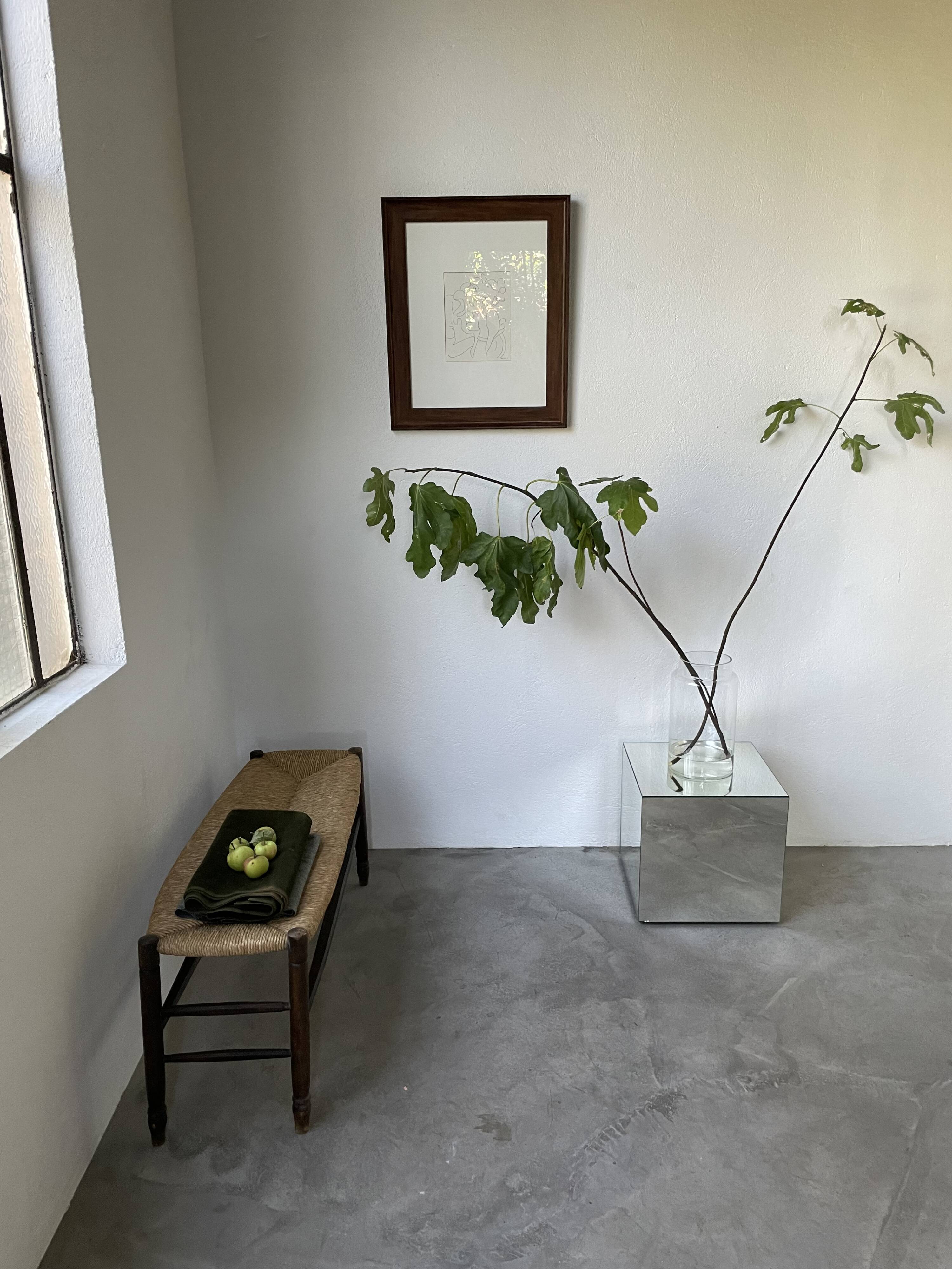 Oak and straw farm bench