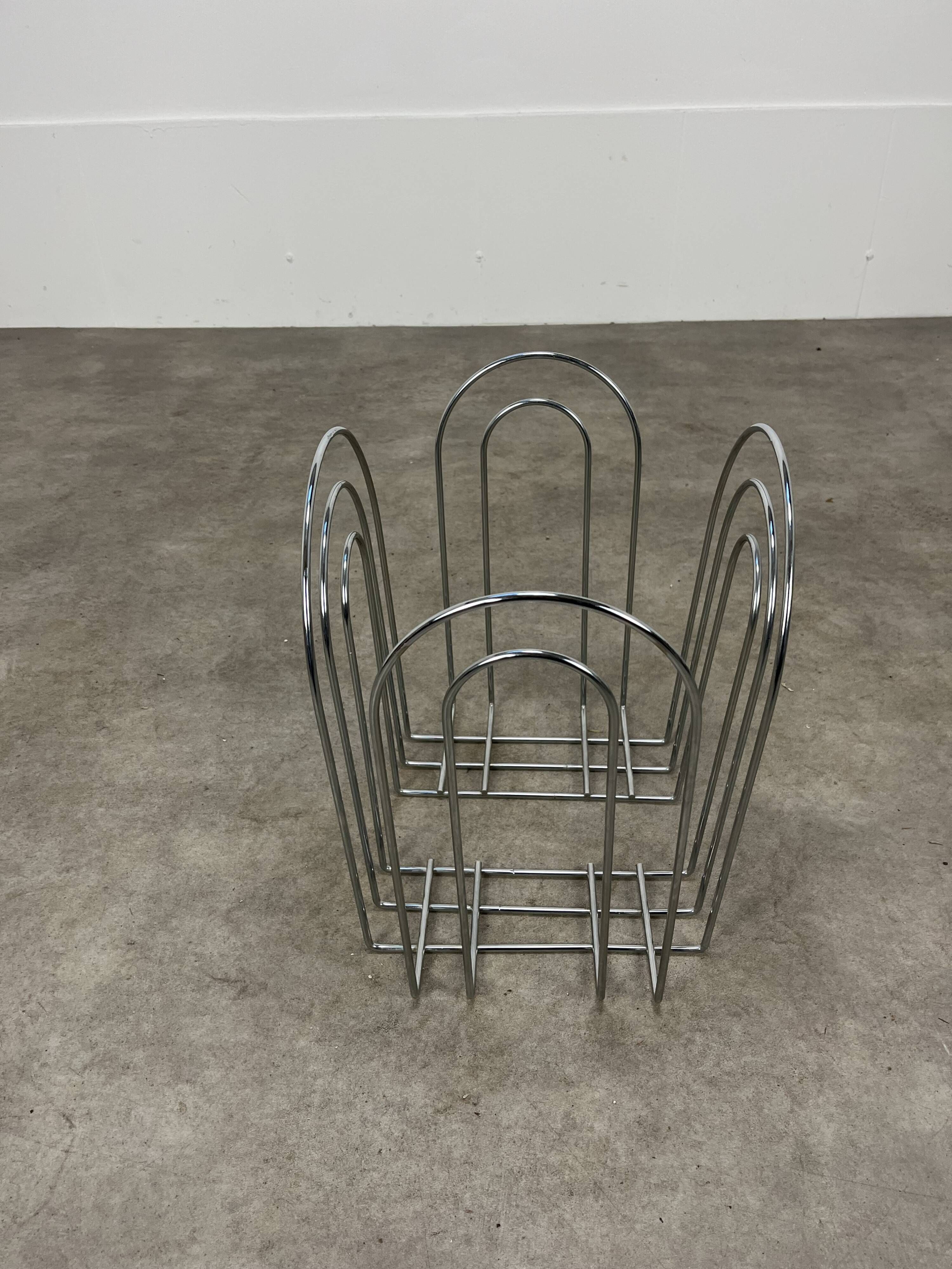 Postmodern magazine rack 80s chrome metal vintage memphis
