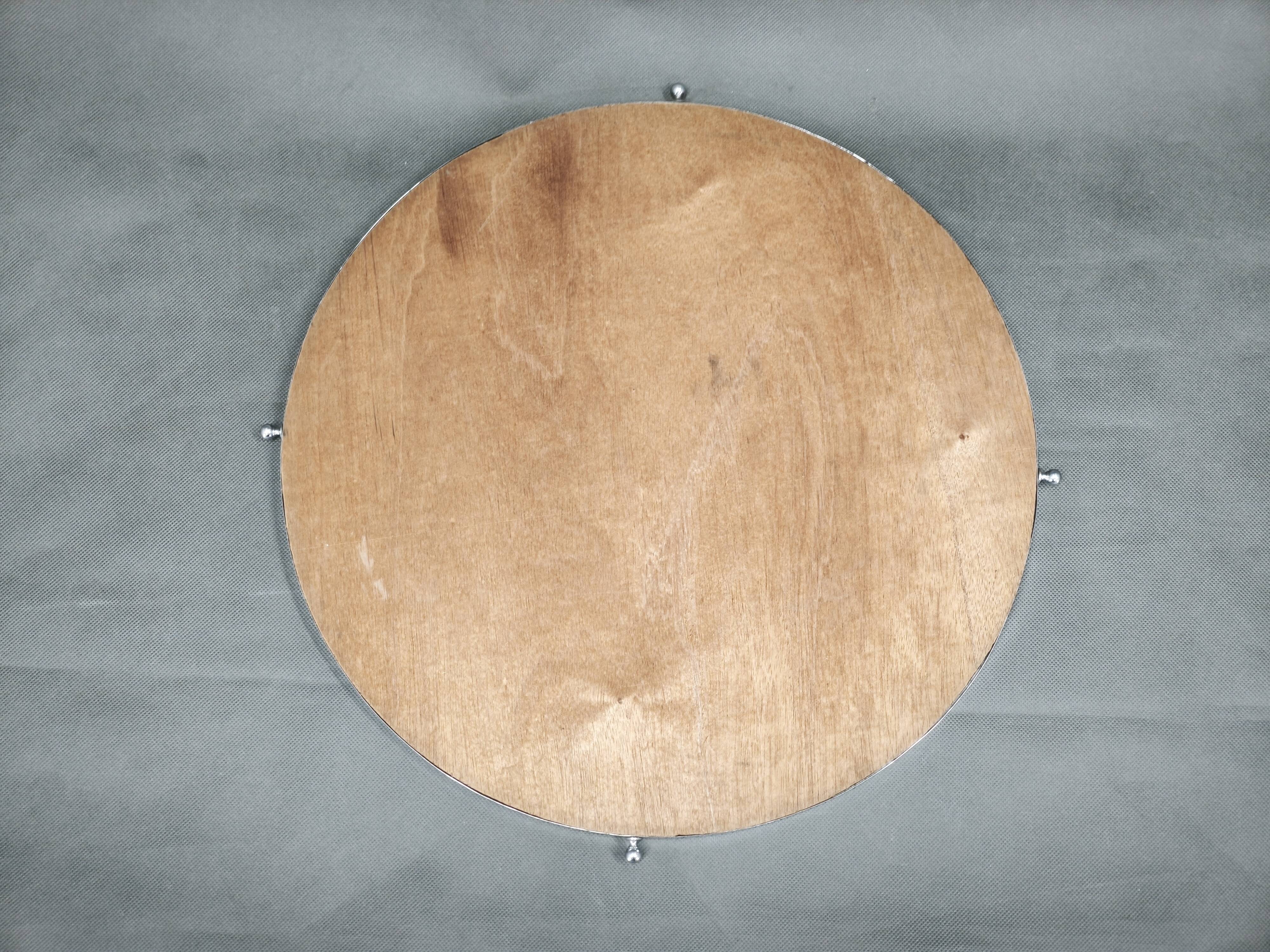 Art Deco Round Chrome, Glass and Wood Serving Tray, Czechoslovakia 1930s