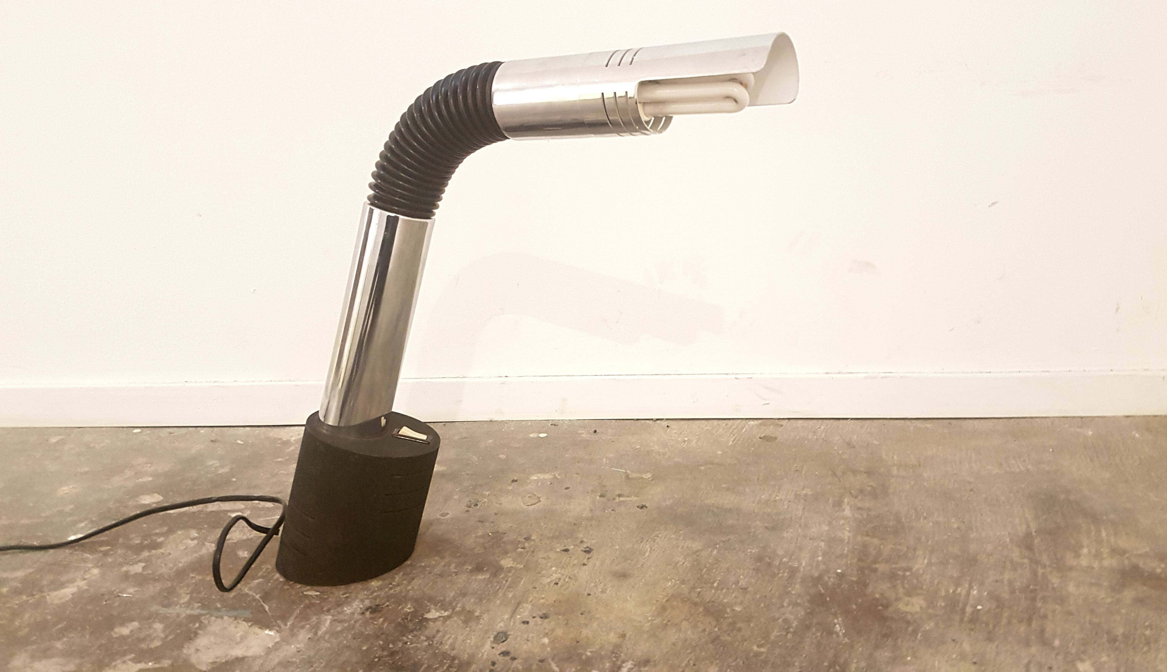 Vintage Italian Targetti Sankey 'Elbow' series Desk Lamp, Chrome and Flexible with metal foot, 1970s