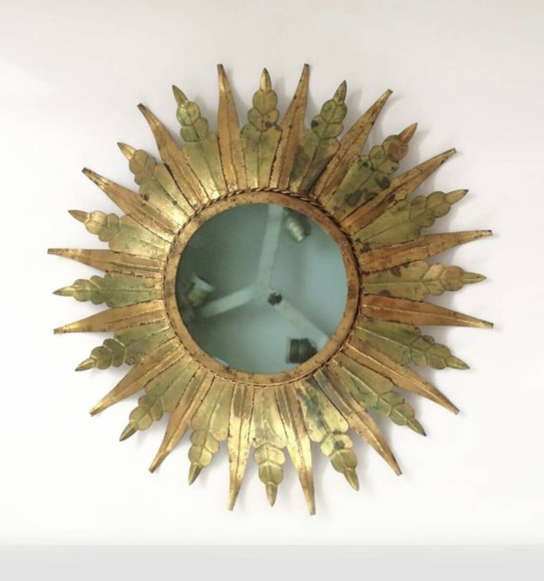 Lustre / plafonnier soleil doré métal verre , 1960s