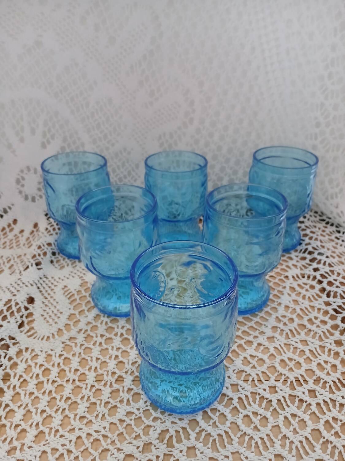 6 antique blue glass glasses