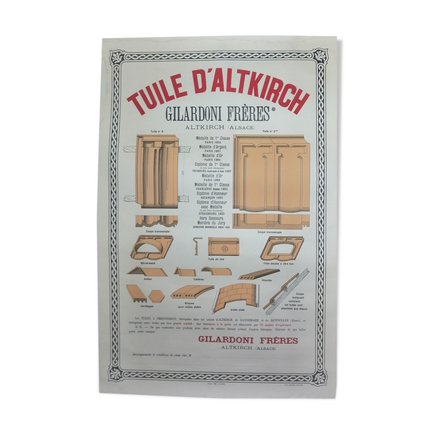 Advertising poster early 20th original Alsace tile of Altkirch