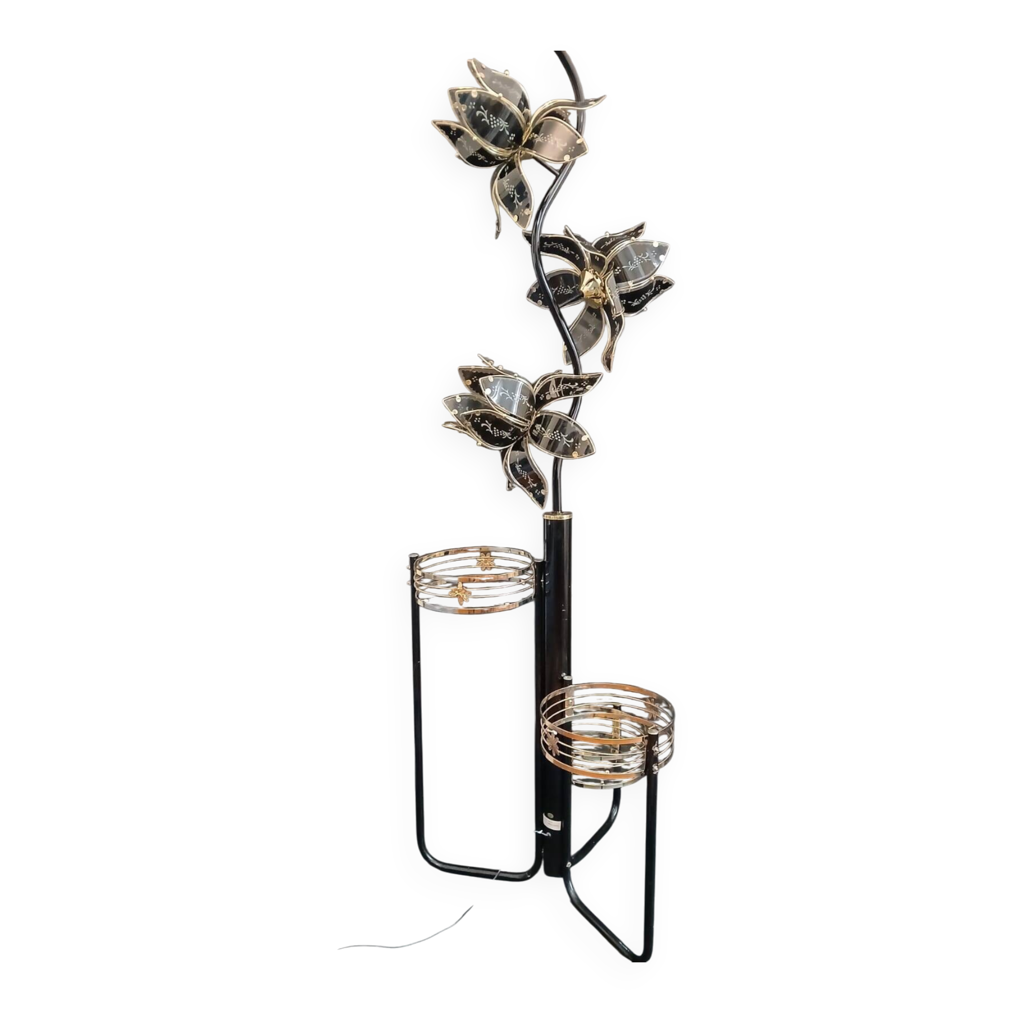 Vintage Hollywood Regency Floor Lamp Lotus Flowers