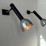 Pair of vintage wall lights, chrome and matte black metal, France 1960