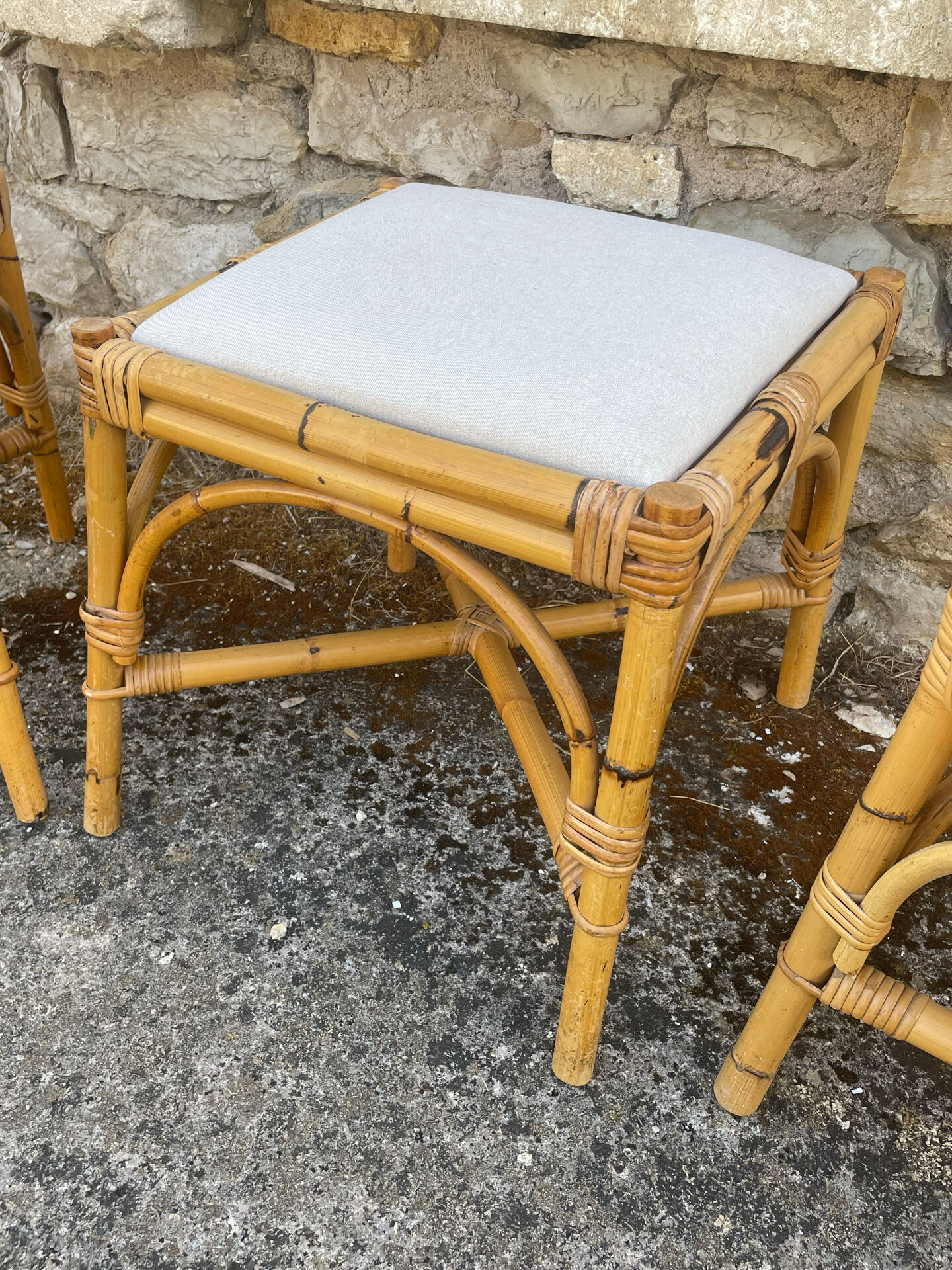 4 tabourets vintage bambou et rotin – années 60/70