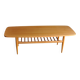 Vintage coffee table in maple and brown beech, surfboard style, with integrated magazine rack.