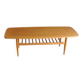 Table basse vintage en érable et hêtre marron, style planche de surf, porte-revues intégré