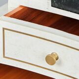 Unique Writing Desk with Black and White Stone Veneer and Brass Inlays