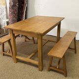 Solid oak farm table and benches