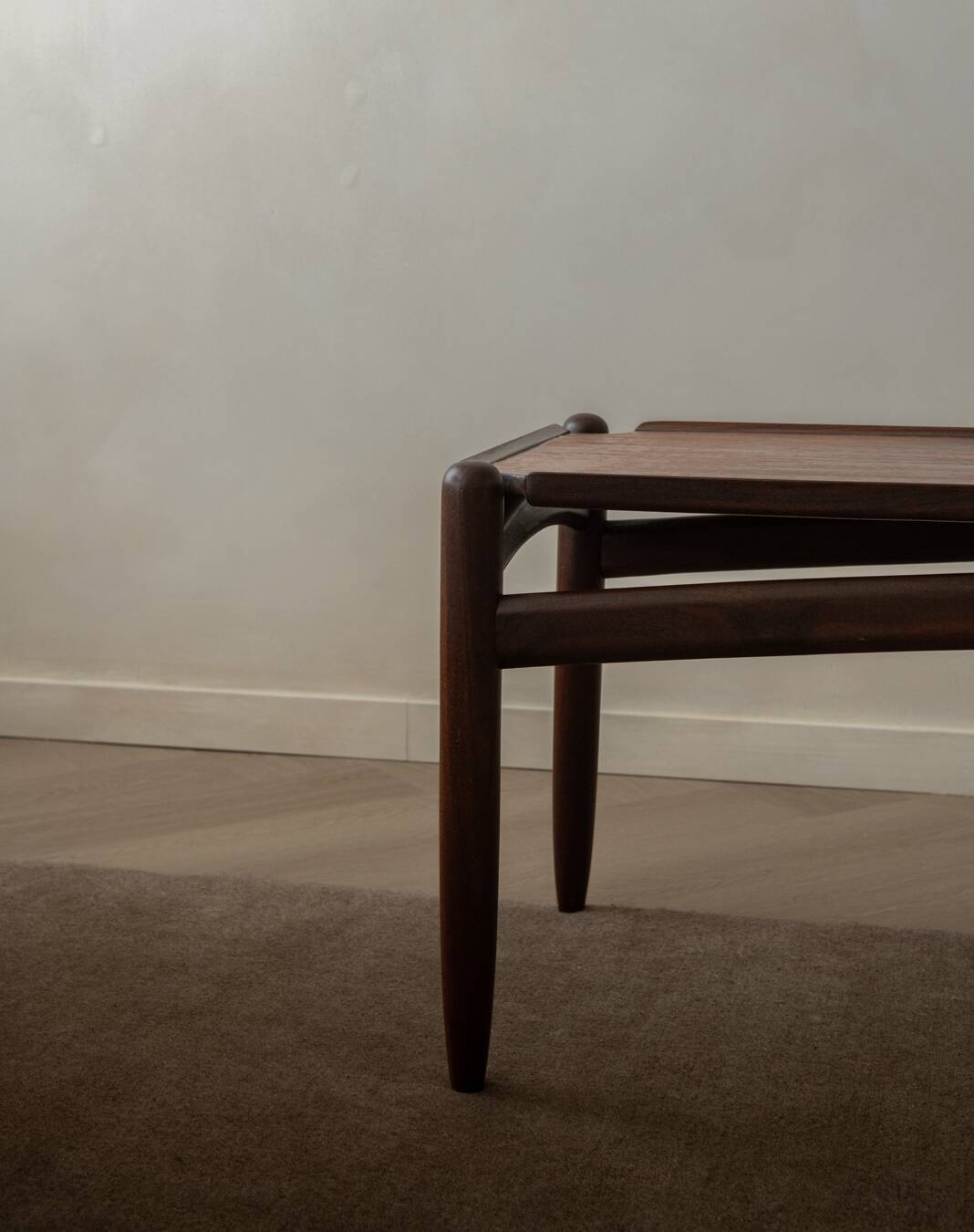 Vintage Teak Coffee Table, Mid Century Modern, Sculptural Arched Stretchers