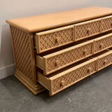 Oak & faux rattan-front dresser - Chest of drawers by Maugrion for Roche Bobois
