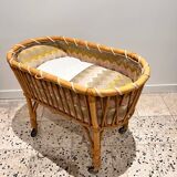 Vintage rattan doll basket