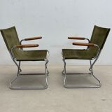 Set of 4 mid century modern green canvas folding armchairs