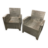 Pair of industrial metal armchairs