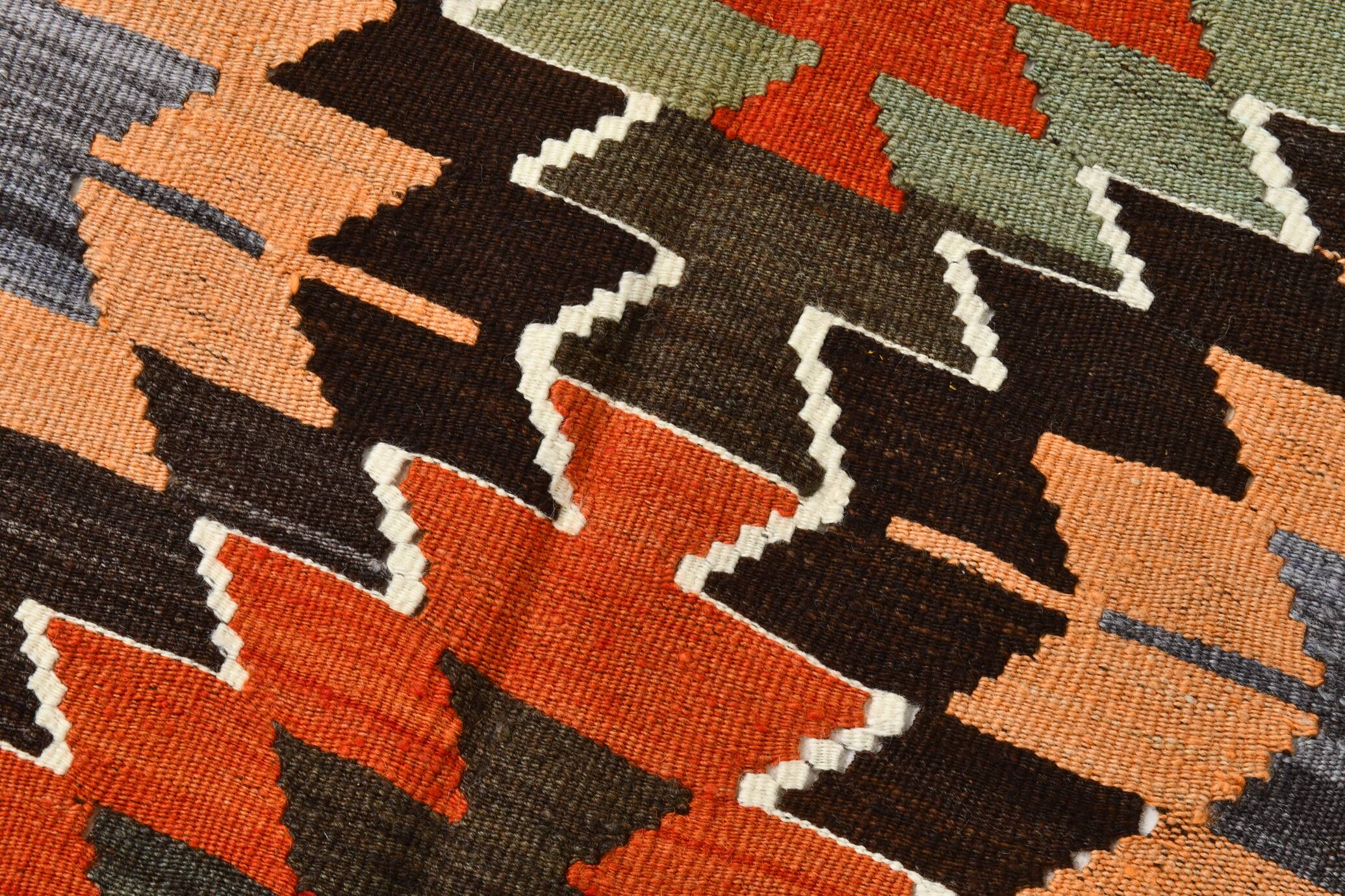 5x11 Multicolor Geometric Style Kilim Rug, Hanmade Wool Area Rug, 162x342Cm