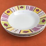 3 deep plates White porcelain Multicolored frieze tulip decor