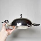 Vintage silver metal duck foie gras bell