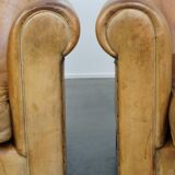 Set of 2 Large Vintage Sheepskin Leather Armchairs