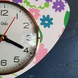 Vintage silent asymmetrical wall pendulum clock "Purple green pink flowers"