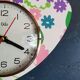 Vintage silent asymmetrical wall pendulum clock "Purple green pink flowers"