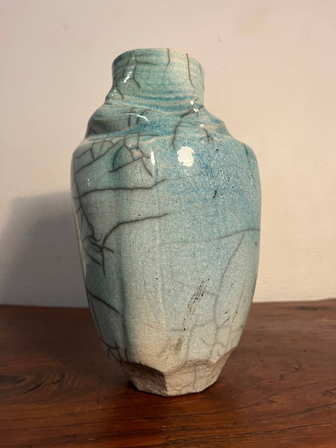 Freeform cracked celadon porcelain vase