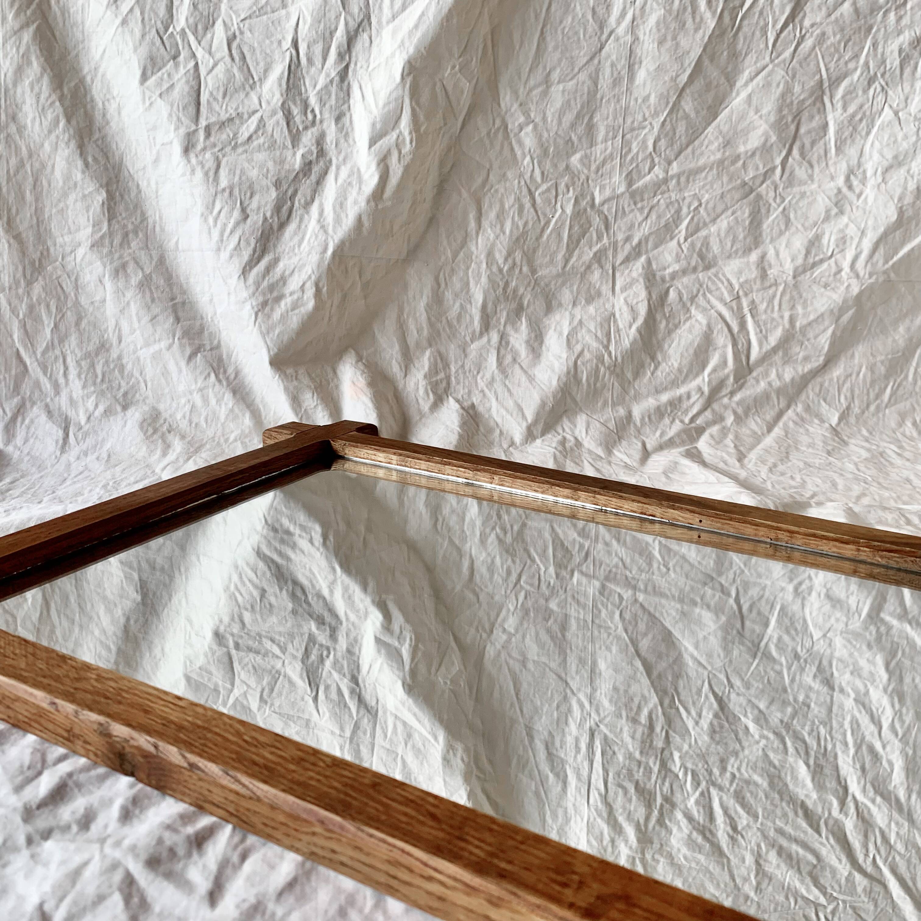 Vintage brutalist mirror with solid wood frame