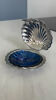 Vintage butter dish, cobalt blue shell, glass and silver-plated metal.