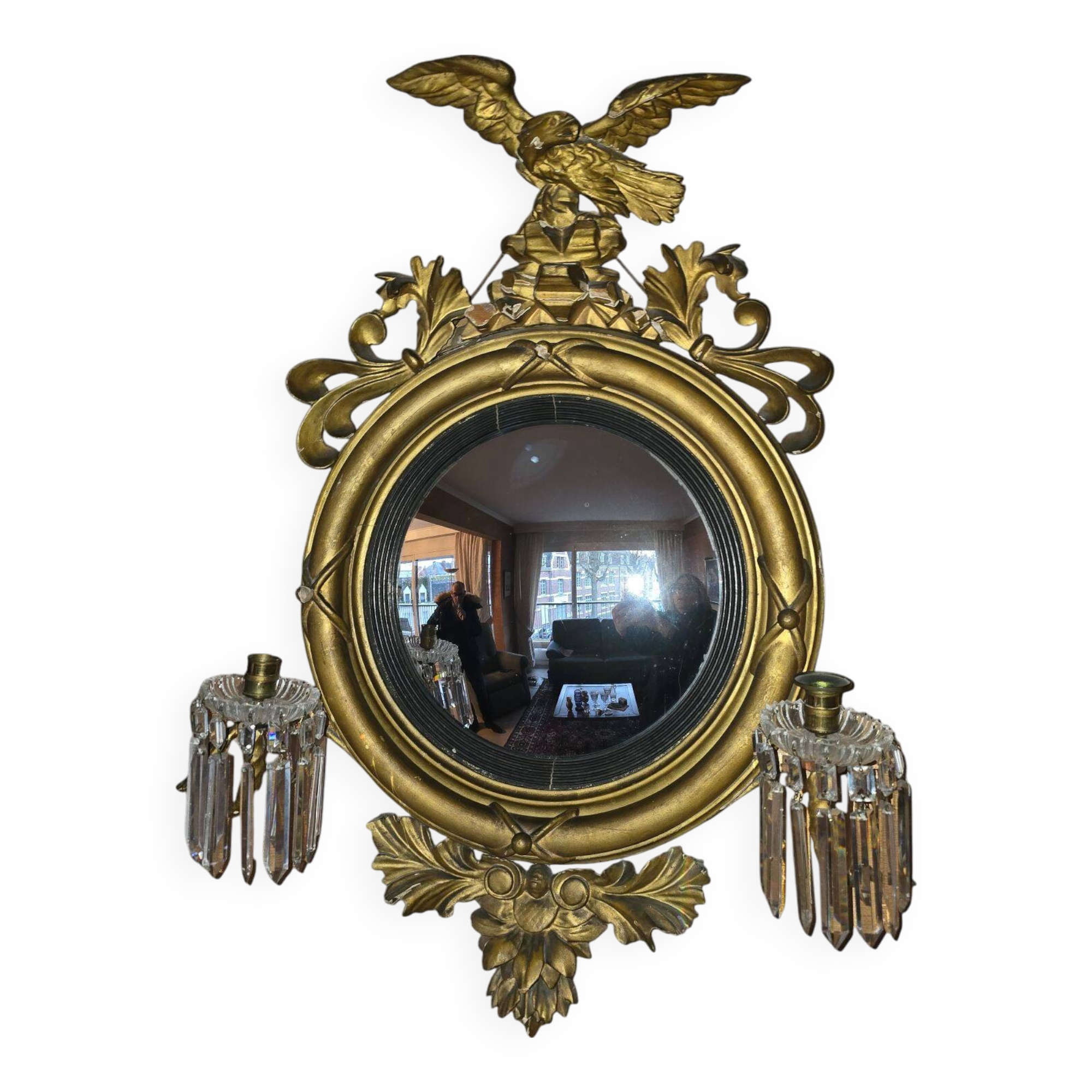 NAPOLEON III Style Witch Mirror With Tassel Candle Holders