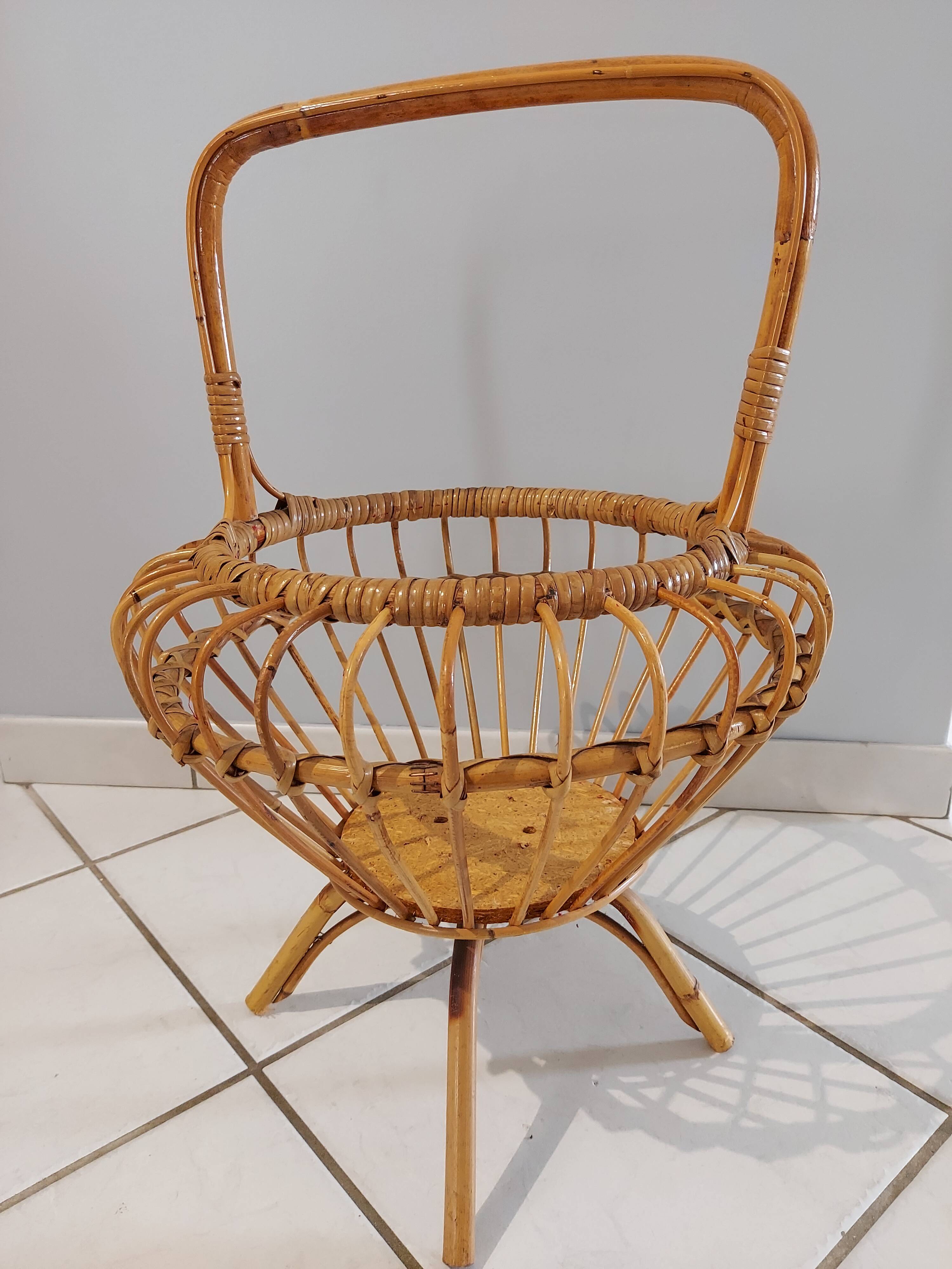 Vintage rattan plant holder 1960s