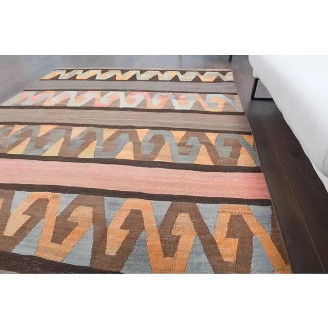 Vintage Turkish Oushak Handmade Wool Cotton Brown Kilim Runner Rug 164x315